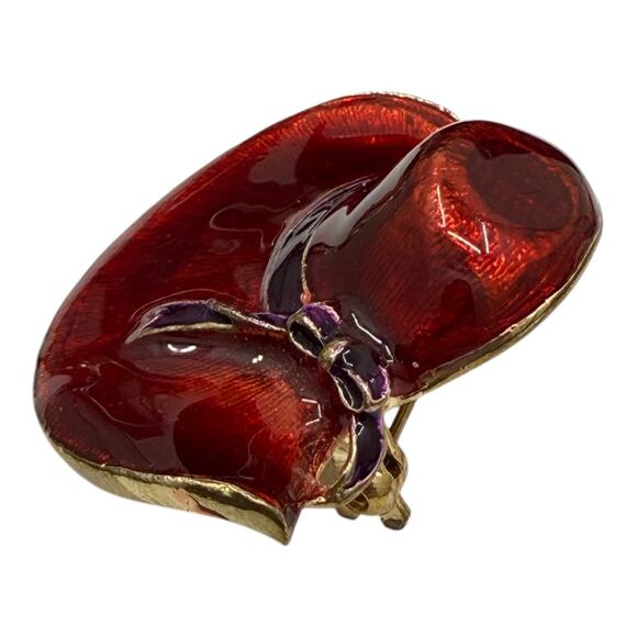 Vintage Red Hat Society Brooch Goldtone Red Purple Enamel Pin - Picture 4 of 6